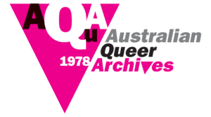 Australian Queer Archives logo as pink upside down triangle